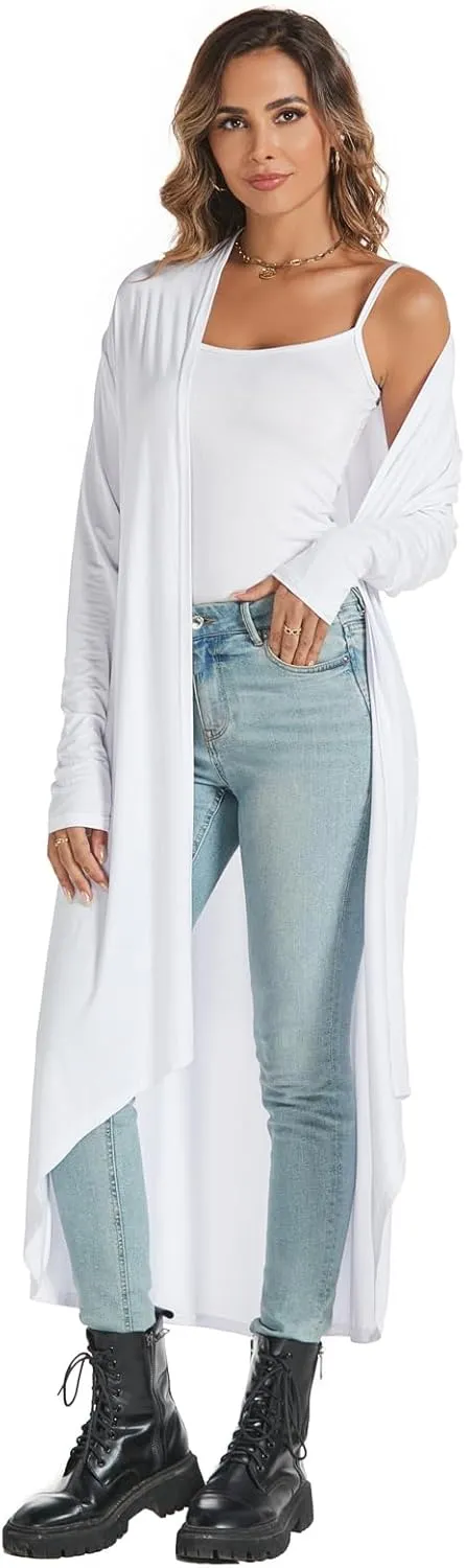 AvaCostume Womens Casual Lightweight Drae Long Sleeves Cardigan Front Open Maxi Dusters