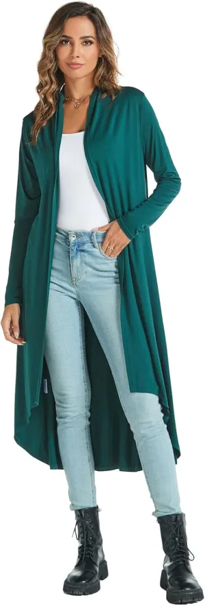 AvaCostume Womens Casual Lightweight Drae Long Sleeves Cardigan Front Open Maxi Dusters
