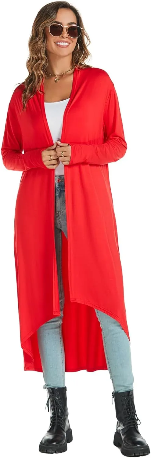 AvaCostume Womens Casual Lightweight Drae Long Sleeves Cardigan Front Open Maxi Dusters