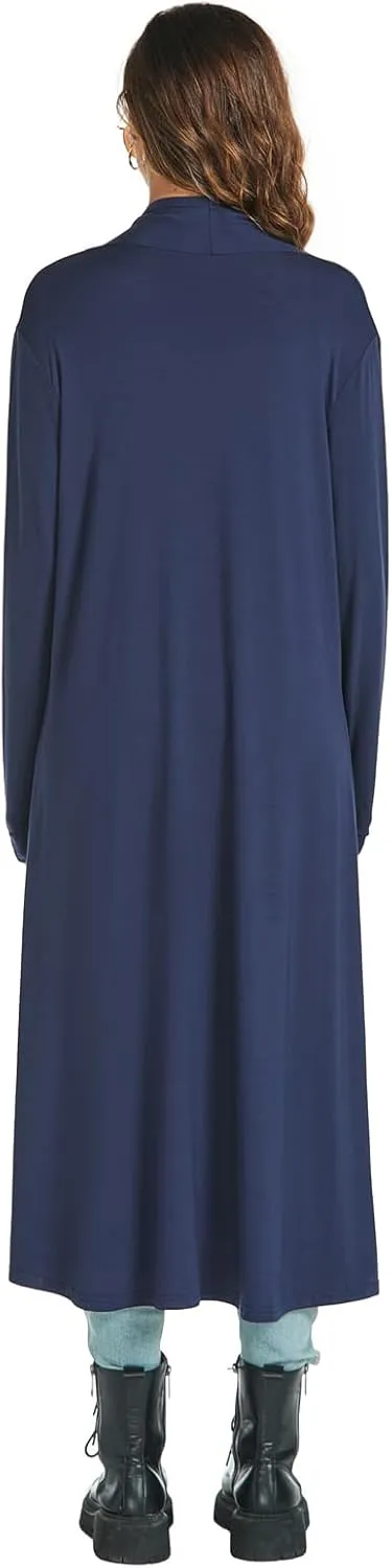 AvaCostume Womens Casual Lightweight Drae Long Sleeves Cardigan Front Open Maxi Dusters