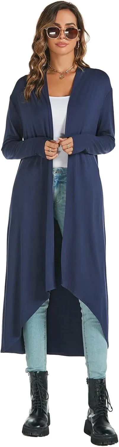 AvaCostume Womens Casual Lightweight Drae Long Sleeves Cardigan Front Open Maxi Dusters