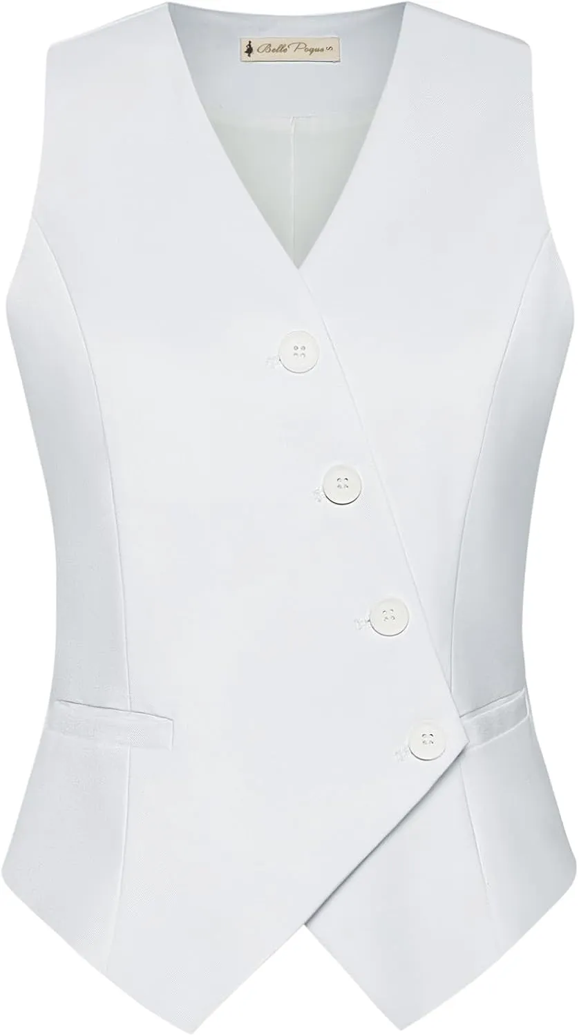 Belle Poque Waistcoat Vest for Women Suit Vest Tops Asymmetrical Hem Tuxedo Vest Sleeveless Blazers Jackets