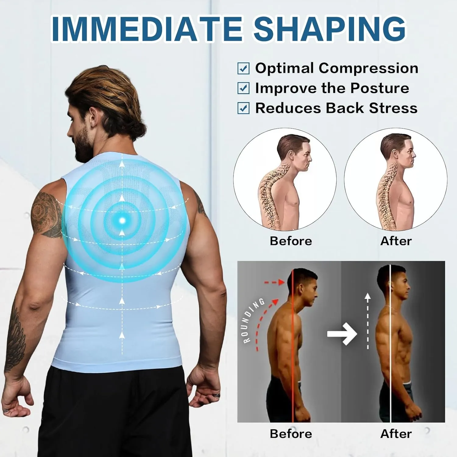 Beotyshow Ionic Shaping Sleeveless Shirt Gynecomastia Compression Shirts Slimming Body Shaper Vest Shapewear Tank Top for Men