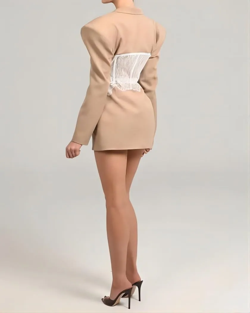 Blazer Dress for Women Sexy Slim-Fit Blazers Jackets Outfit with Lace Corset Patchwork, Bold Shoulder Design