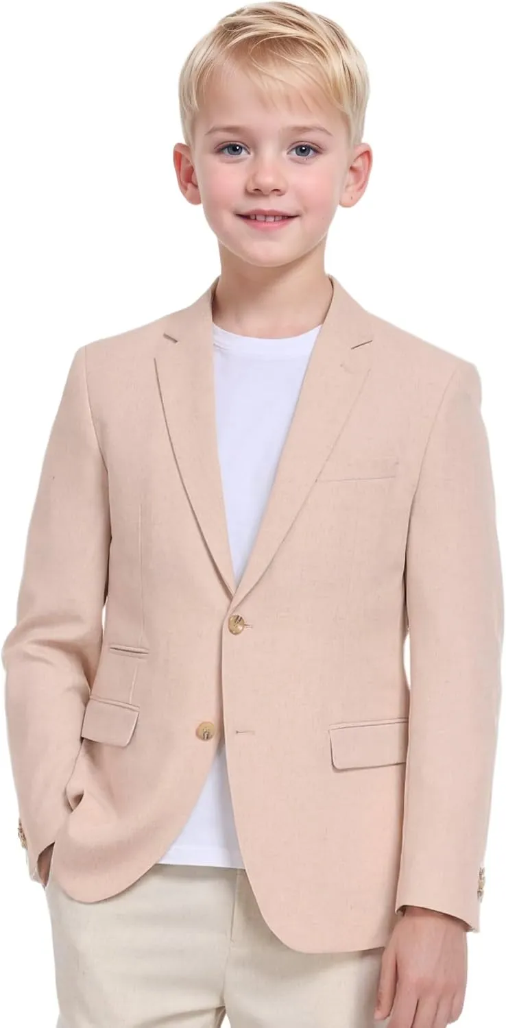Boys Linen Suit Jacket Summer Casual Sport Coats Wedding Guest Outfit Linen Blazer for Boy School Uniform Beach Wedding