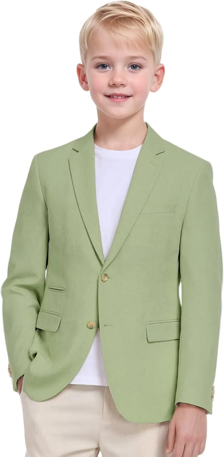 Boys Linen Suit Jacket Summer Casual Sport Coats Wedding Guest Outfit Linen Blazer for Boy School Uniform Beach Wedding