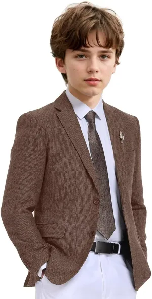 Boys Suit Blazer Tweed Herringbone Jacket Boy Sport Coats Slim Fit Retro Tuxedo Stylish Wedding Party Prom Homecoming