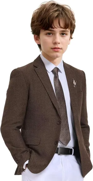 Boys Suit Blazer Tweed Herringbone Jacket Boy Sport Coats Slim Fit Retro Tuxedo Stylish Wedding Party Prom Homecoming