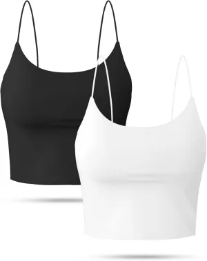 Buauty 2 & 4 Packs Crop Tank Top for Women, Basic Solid Cropped Double Layer Spaghetti Strap Short Sleeveless Camisole