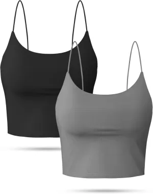 Buauty 2 & 4 Packs Crop Tank Top for Women, Basic Solid Cropped Double Layer Spaghetti Strap Short Sleeveless Camisole