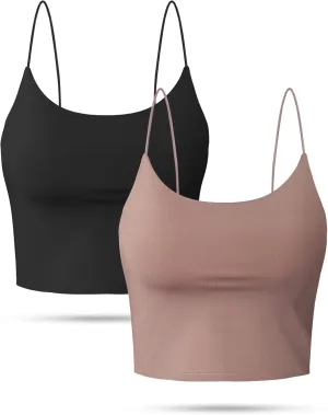 Buauty 2 & 4 Packs Crop Tank Top for Women, Basic Solid Cropped Double Layer Spaghetti Strap Short Sleeveless Camisole
