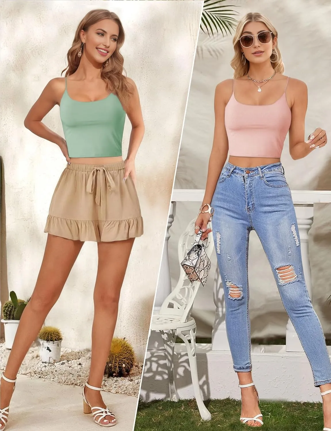 Buauty 2 & 4 Packs Crop Tank Top for Women, Basic Solid Cropped Double Layer Spaghetti Strap Short Sleeveless Camisole
