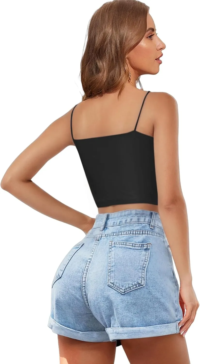 Buauty 2 & 4 Packs Crop Tank Top for Women, Basic Solid Cropped Double Layer Spaghetti Strap Short Sleeveless Camisole