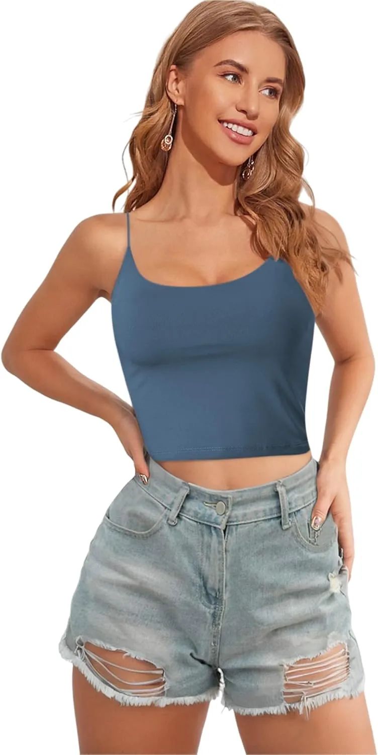 Buauty 2 & 4 Packs Crop Tank Top for Women, Basic Solid Cropped Double Layer Spaghetti Strap Short Sleeveless Camisole