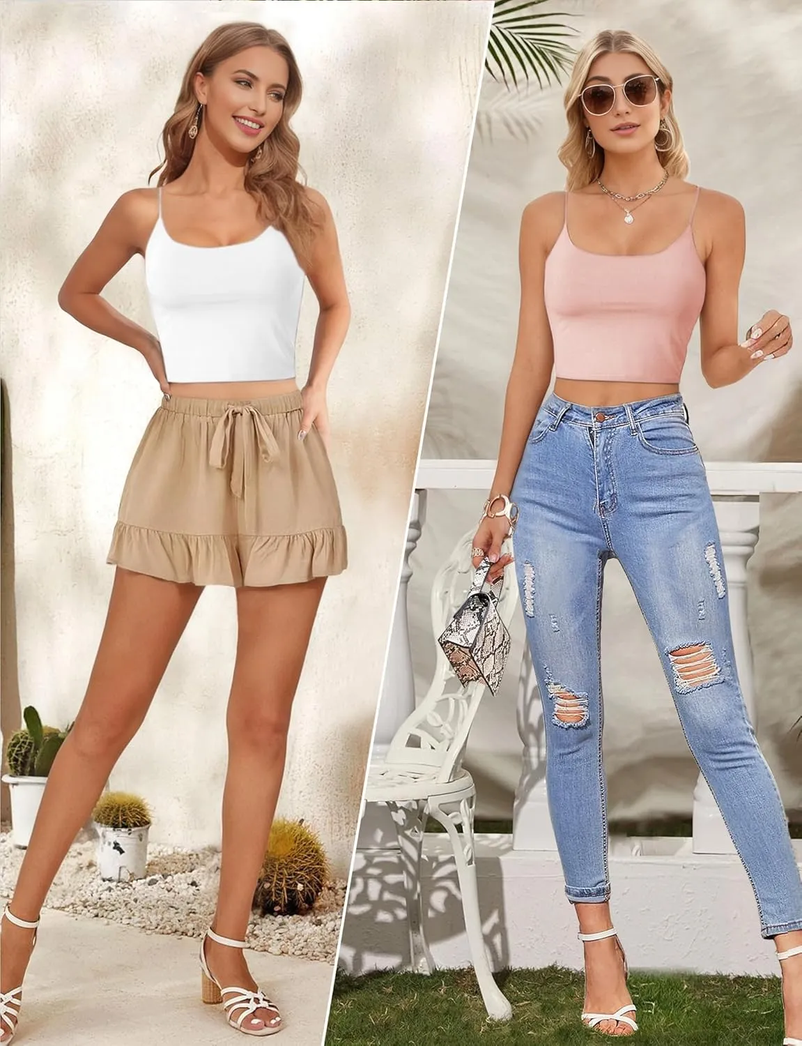 Buauty 2 & 4 Packs Crop Tank Top for Women, Basic Solid Cropped Double Layer Spaghetti Strap Short Sleeveless Camisole