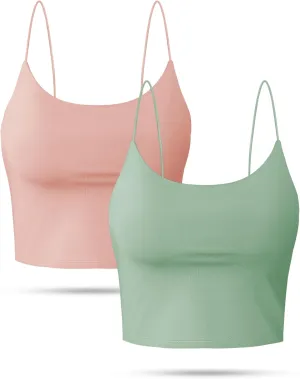 Buauty 2 & 4 Packs Crop Tank Top for Women, Basic Solid Cropped Double Layer Spaghetti Strap Short Sleeveless Camisole