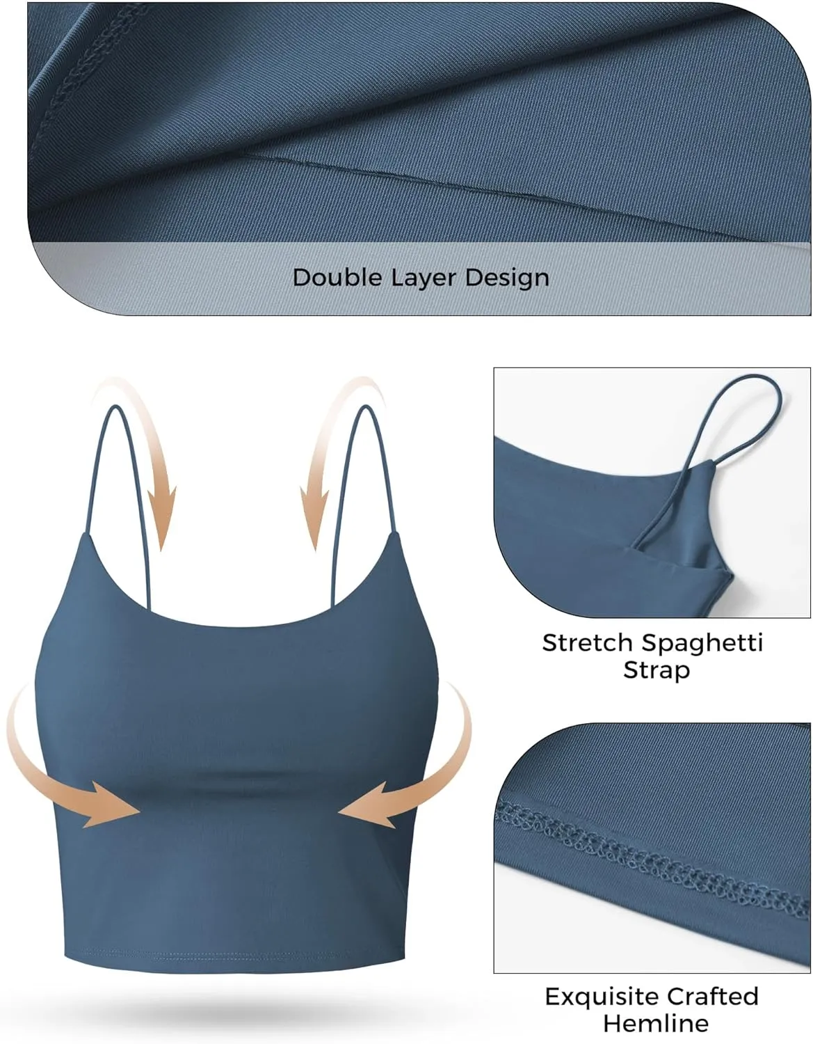 Buauty 2 & 4 Packs Crop Tank Top for Women, Basic Solid Cropped Double Layer Spaghetti Strap Short Sleeveless Camisole