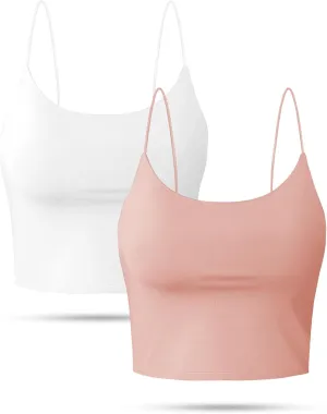 Buauty 2 & 4 Packs Crop Tank Top for Women, Basic Solid Cropped Double Layer Spaghetti Strap Short Sleeveless Camisole