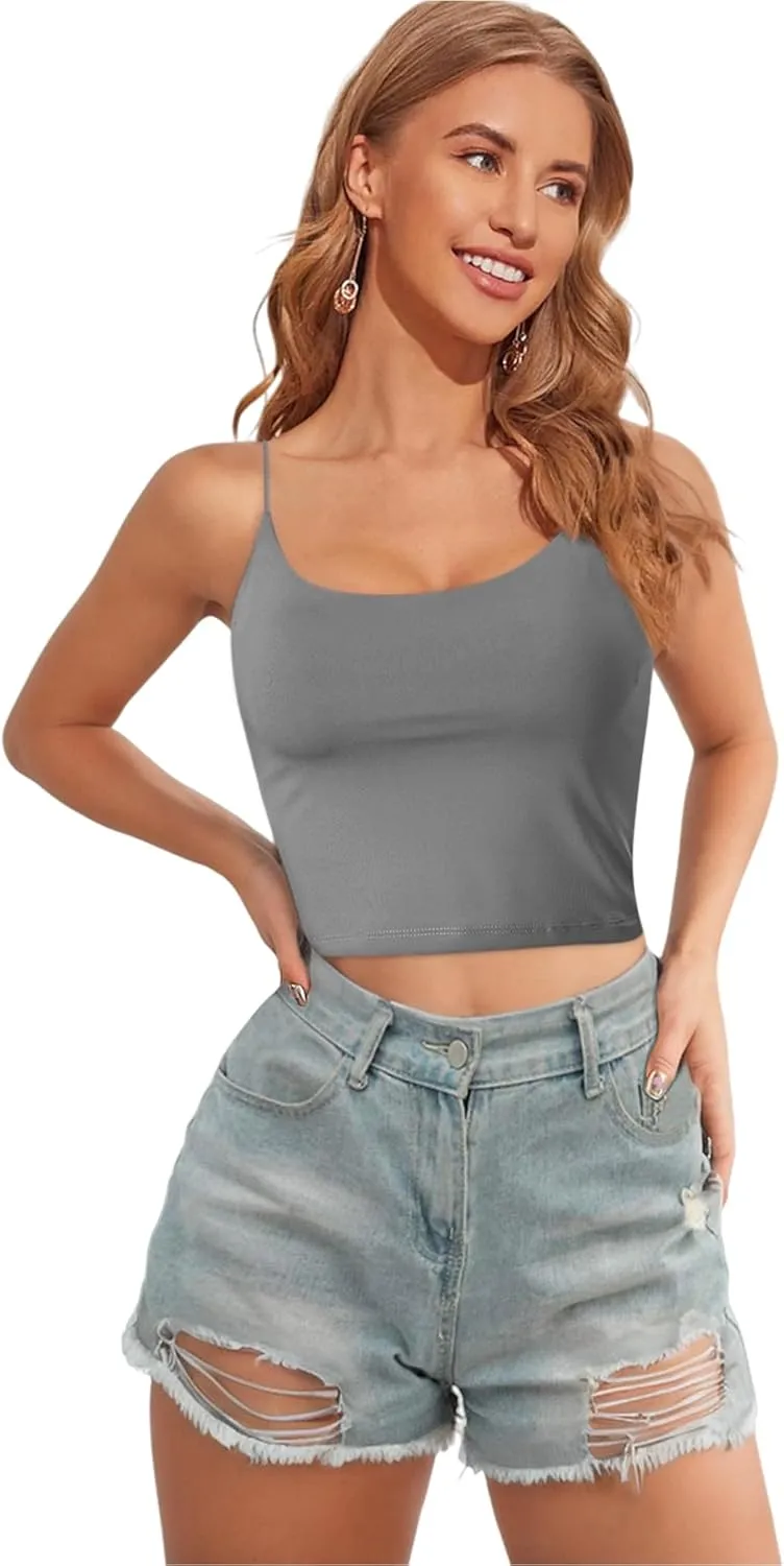 Buauty 2 & 4 Packs Crop Tank Top for Women, Basic Solid Cropped Double Layer Spaghetti Strap Short Sleeveless Camisole