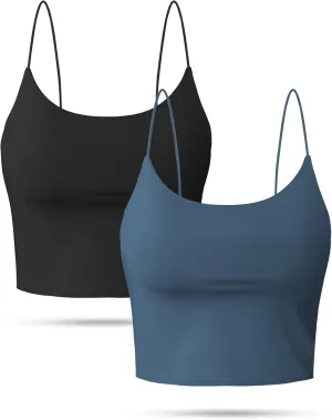 Buauty 2 & 4 Packs Crop Tank Top for Women, Basic Solid Cropped Double Layer Spaghetti Strap Short Sleeveless Camisole