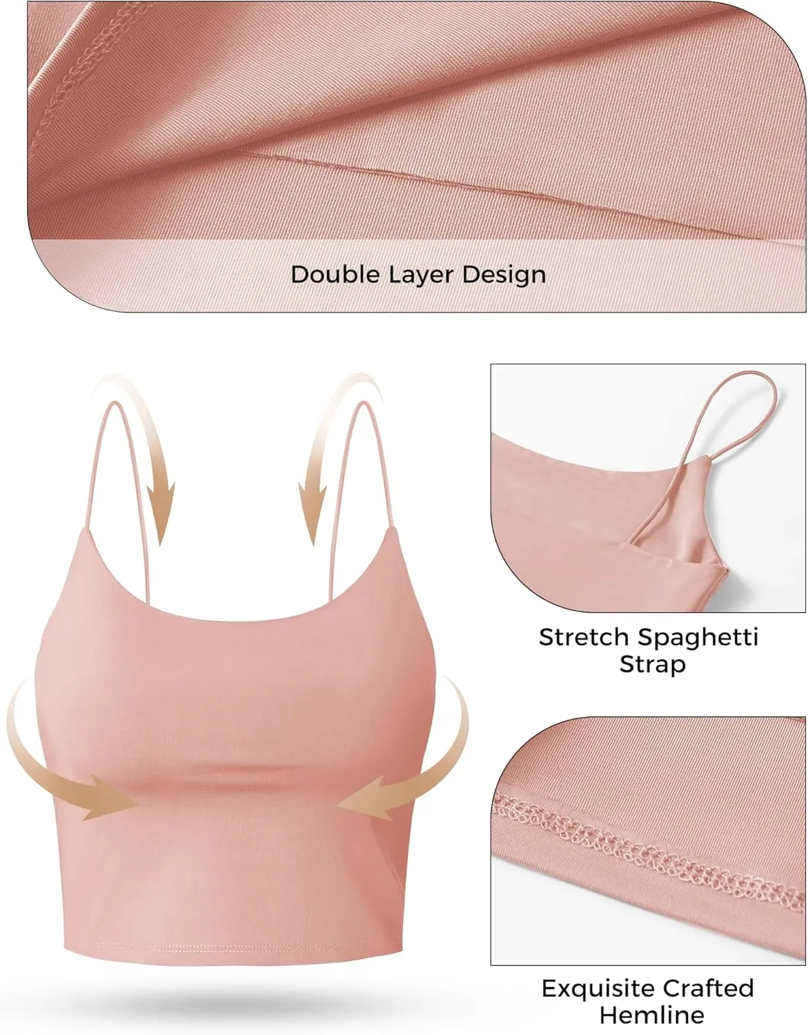 Buauty 2 & 4 Packs Crop Tank Top for Women, Basic Solid Cropped Double Layer Spaghetti Strap Short Sleeveless Camisole