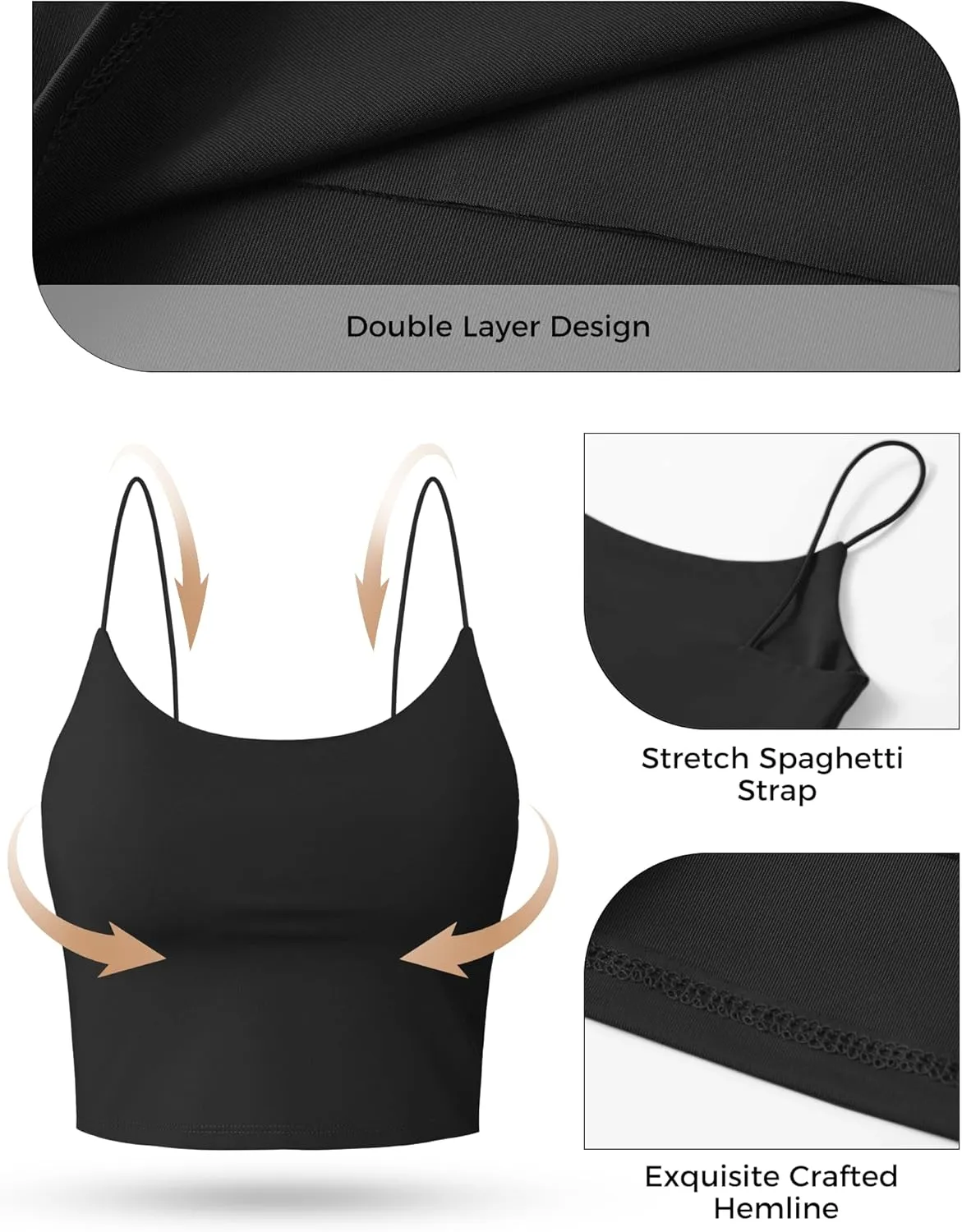Buauty 2 & 4 Packs Crop Tank Top for Women, Basic Solid Cropped Double Layer Spaghetti Strap Short Sleeveless Camisole