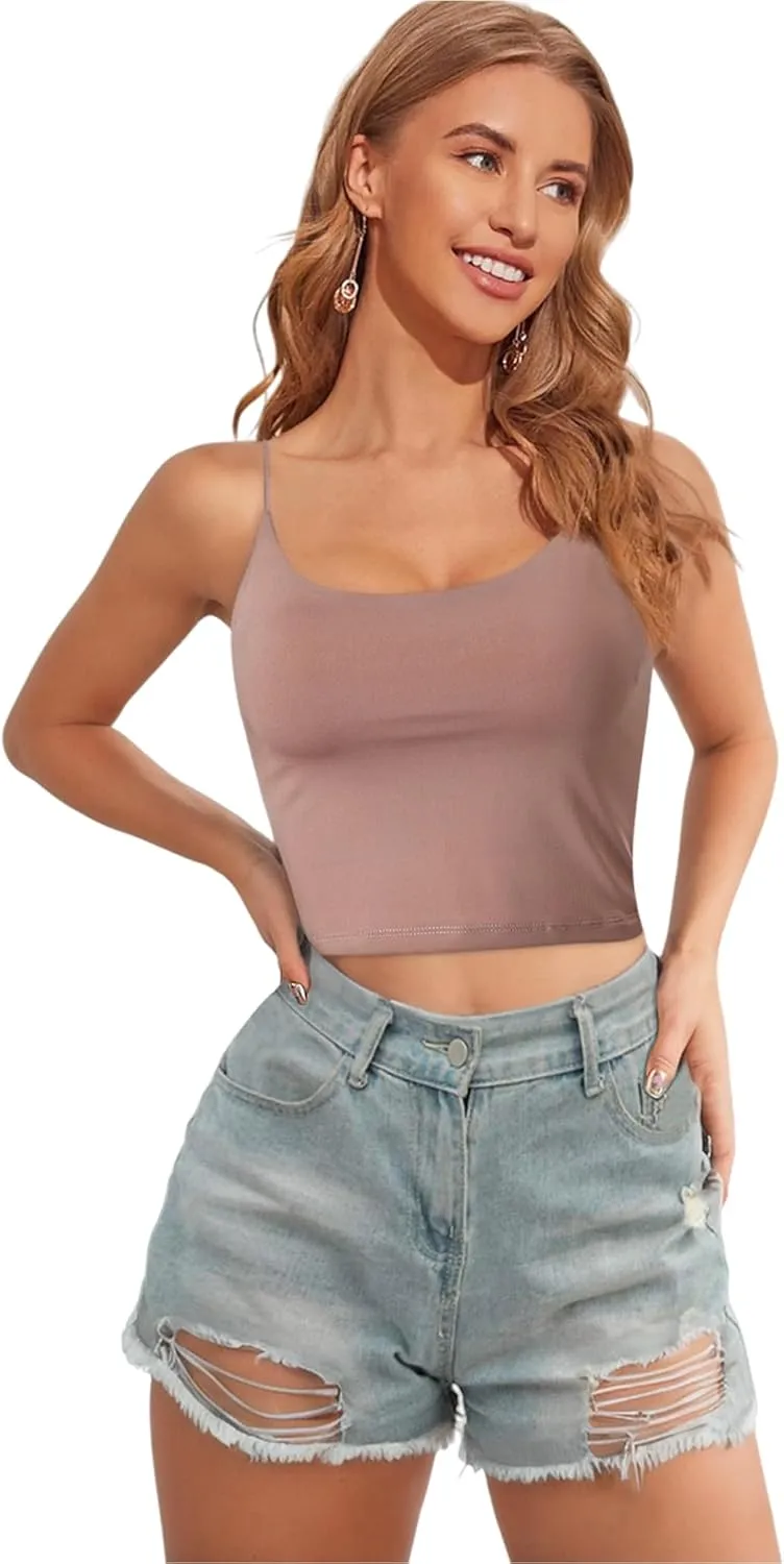 Buauty 2 & 4 Packs Crop Tank Top for Women, Basic Solid Cropped Double Layer Spaghetti Strap Short Sleeveless Camisole