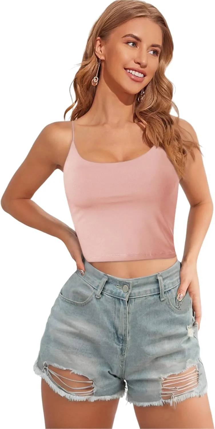 Buauty 2 & 4 Packs Crop Tank Top for Women, Basic Solid Cropped Double Layer Spaghetti Strap Short Sleeveless Camisole