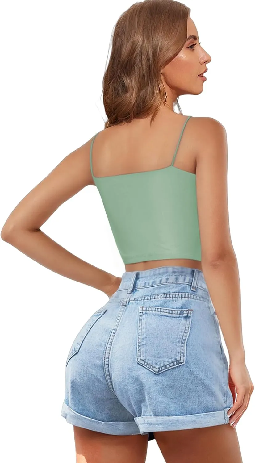 Buauty 2 & 4 Packs Crop Tank Top for Women, Basic Solid Cropped Double Layer Spaghetti Strap Short Sleeveless Camisole