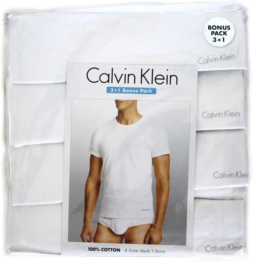Calvin Klein Men's, Undershirts, 4 Pack Cotton Short Sleeve Crew Neck, White