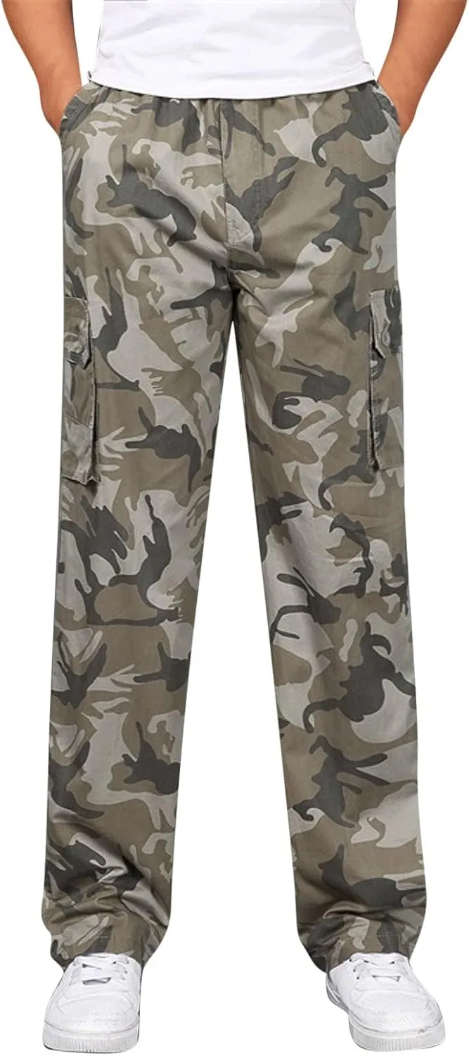 Cargo Pant for Men Work Flexible Casual Joggers Pant Stretch Drawstring Waistband Tapered Leg Sweatpants with Pockets