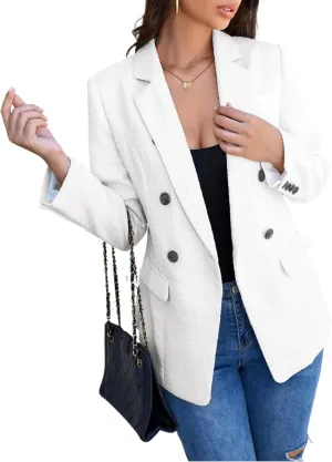 CCTOO Womens Tweed Blazers Casual Jackets Long Sleeve Oversized Open Front Plaid Blazer Jackets Work Suits with Pockets