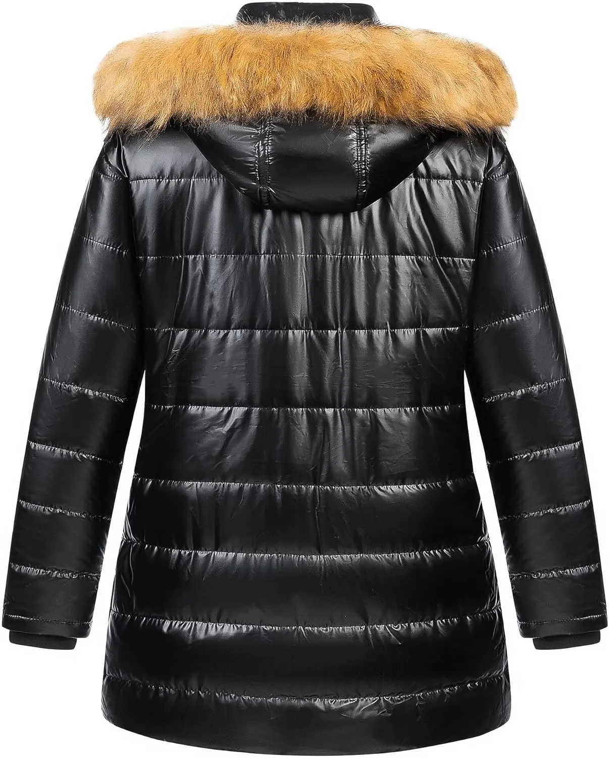 Chrisuno Women's Plus Size Winter Puffer Jacket Warm Long Winter Coats Quilted Waterproof Fleece Lined Detachable Fur Hood