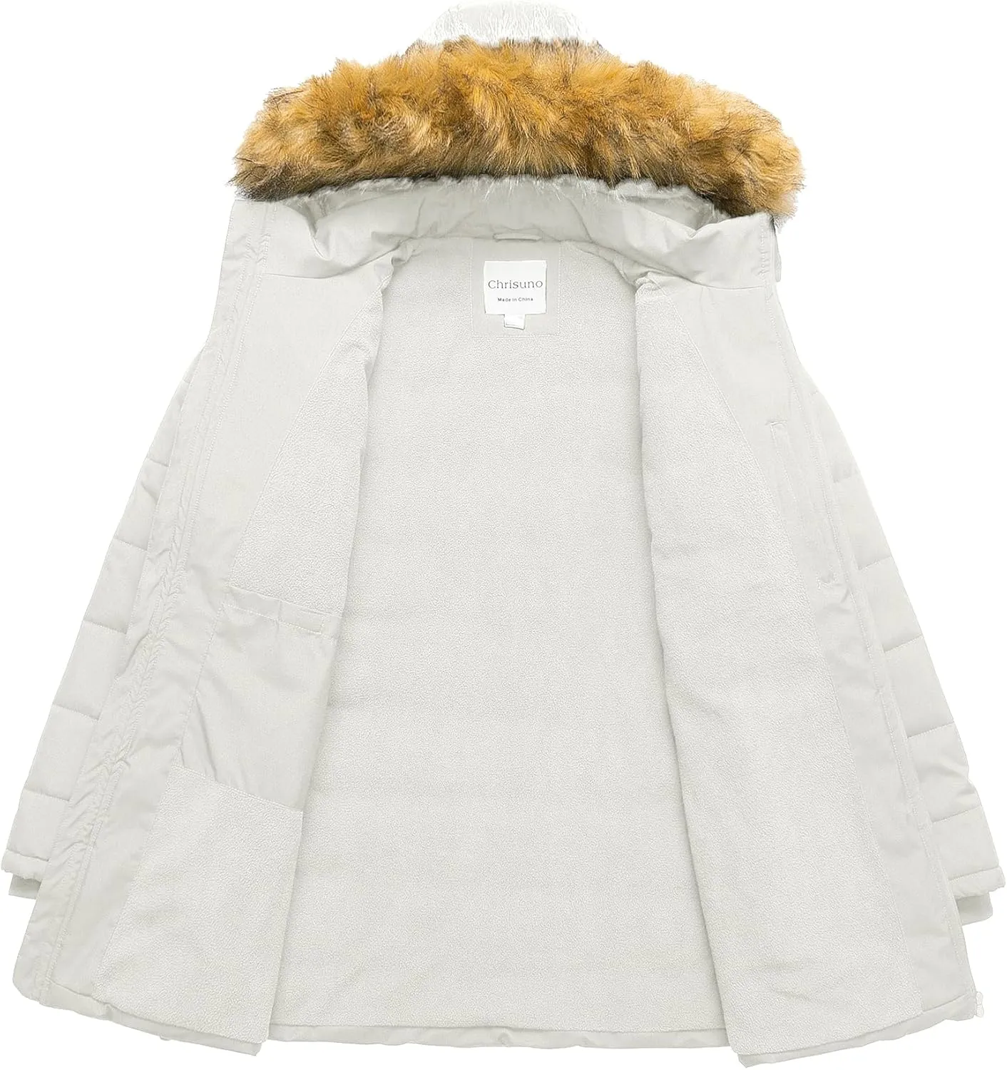 Chrisuno Women's Plus Size Winter Puffer Jacket Warm Long Winter Coats Quilted Waterproof Fleece Lined Detachable Fur Hood