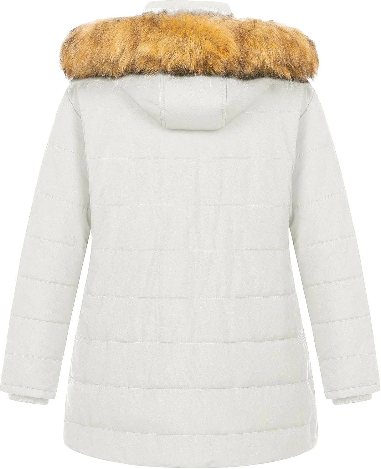 Chrisuno Women's Plus Size Winter Puffer Jacket Warm Long Winter Coats Quilted Waterproof Fleece Lined Detachable Fur Hood