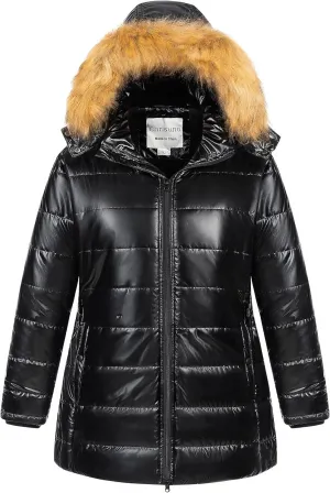 Chrisuno Women's Plus Size Winter Puffer Jacket Warm Long Winter Coats Quilted Waterproof Fleece Lined Detachable Fur Hood