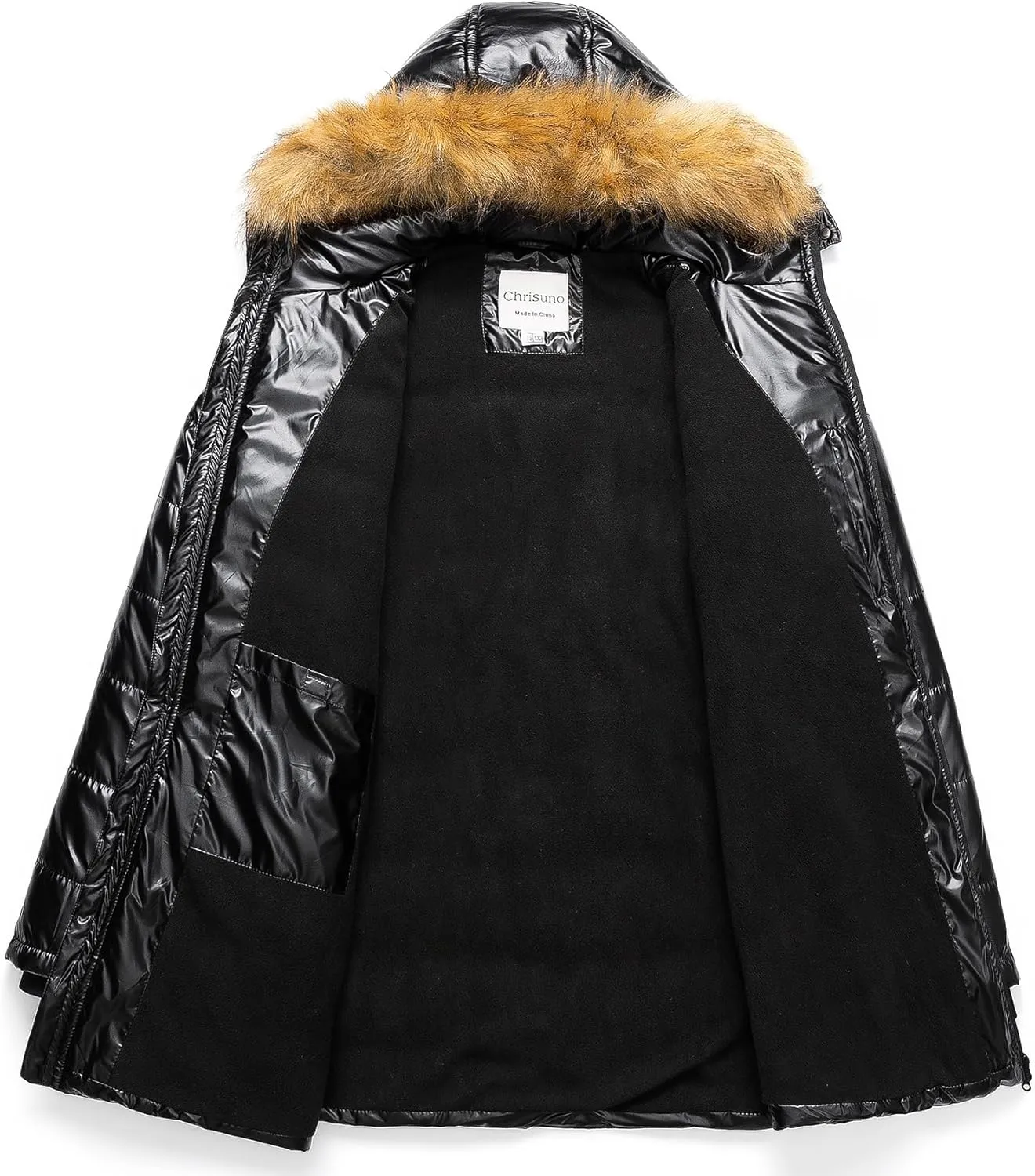 Chrisuno Women's Plus Size Winter Puffer Jacket Warm Long Winter Coats Quilted Waterproof Fleece Lined Detachable Fur Hood