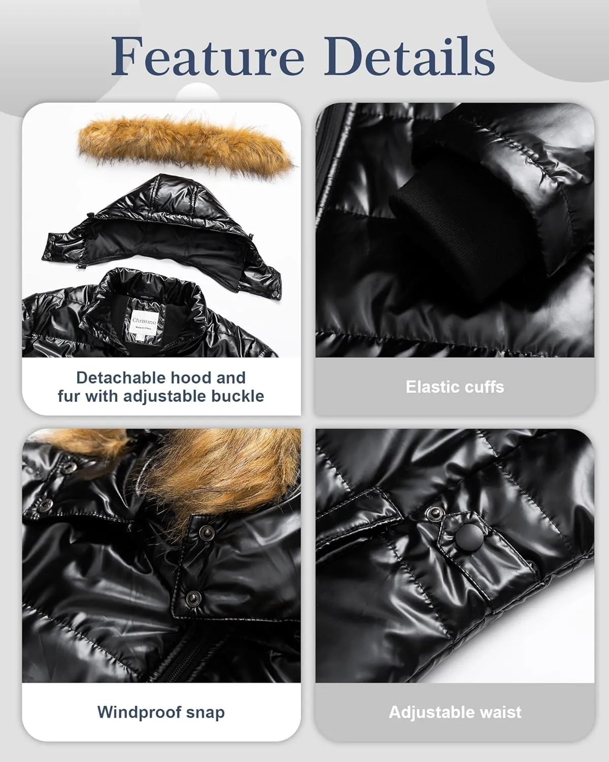 Chrisuno Women's Plus Size Winter Puffer Jacket Warm Long Winter Coats Quilted Waterproof Fleece Lined Detachable Fur Hood