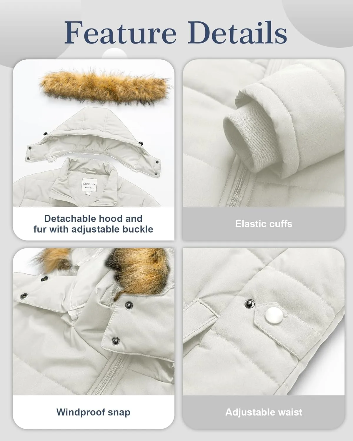 Chrisuno Women's Plus Size Winter Puffer Jacket Warm Long Winter Coats Quilted Waterproof Fleece Lined Detachable Fur Hood