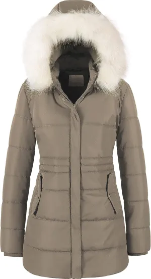 Chrisuno Women's Winter Warm Coats Puffer Jacket Long Drawstring Waterproof Snow Parka With Removable Faux Fur Trim Hood