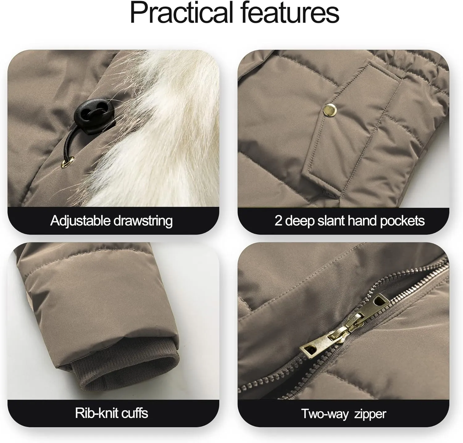 Chrisuno Women's Winter Warm Coats Puffer Jacket Long Drawstring Waterproof Snow Parka With Removable Faux Fur Trim Hood