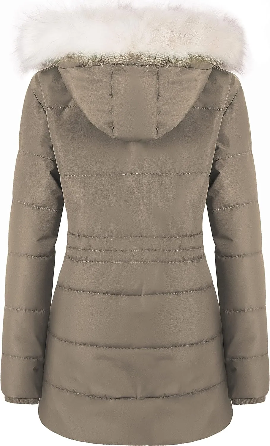 Chrisuno Women's Winter Warm Coats Puffer Jacket Long Drawstring Waterproof Snow Parka With Removable Faux Fur Trim Hood
