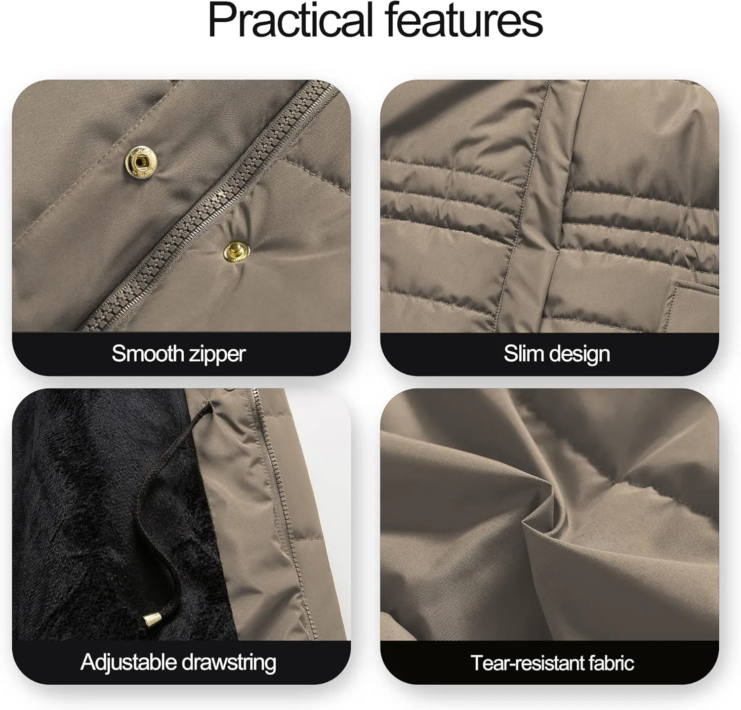 Chrisuno Women's Winter Warm Coats Puffer Jacket Long Drawstring Waterproof Snow Parka With Removable Faux Fur Trim Hood
