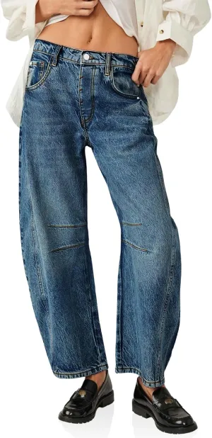 Cicy Bell Womens Baggy Barrel Jeans Boyfriend Wide Leg Mid Rise Balloon Denim Ankle Pants