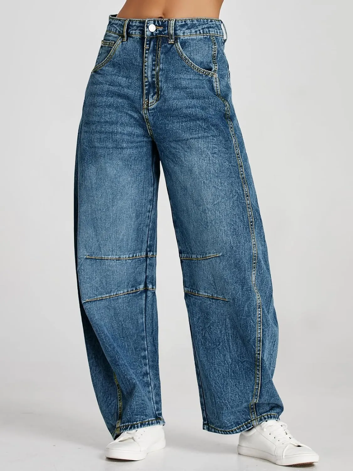 Cicy Bell Womens Baggy Barrel Jeans Boyfriend Wide Leg Mid Rise Balloon Denim Ankle Pants