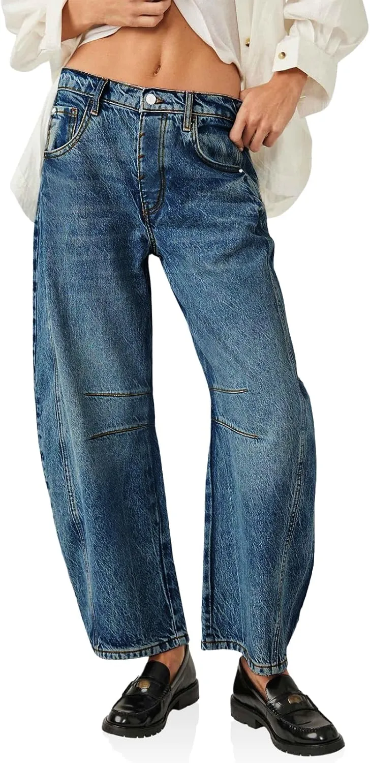 Cicy Bell Womens Baggy Barrel Jeans Boyfriend Wide Leg Mid Rise Balloon Denim Ankle Pants