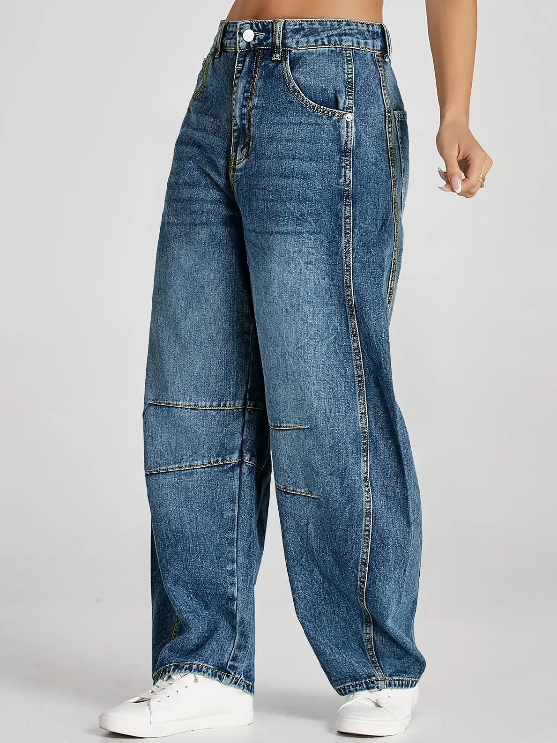 Cicy Bell Womens Baggy Barrel Jeans Boyfriend Wide Leg Mid Rise Balloon Denim Ankle Pants