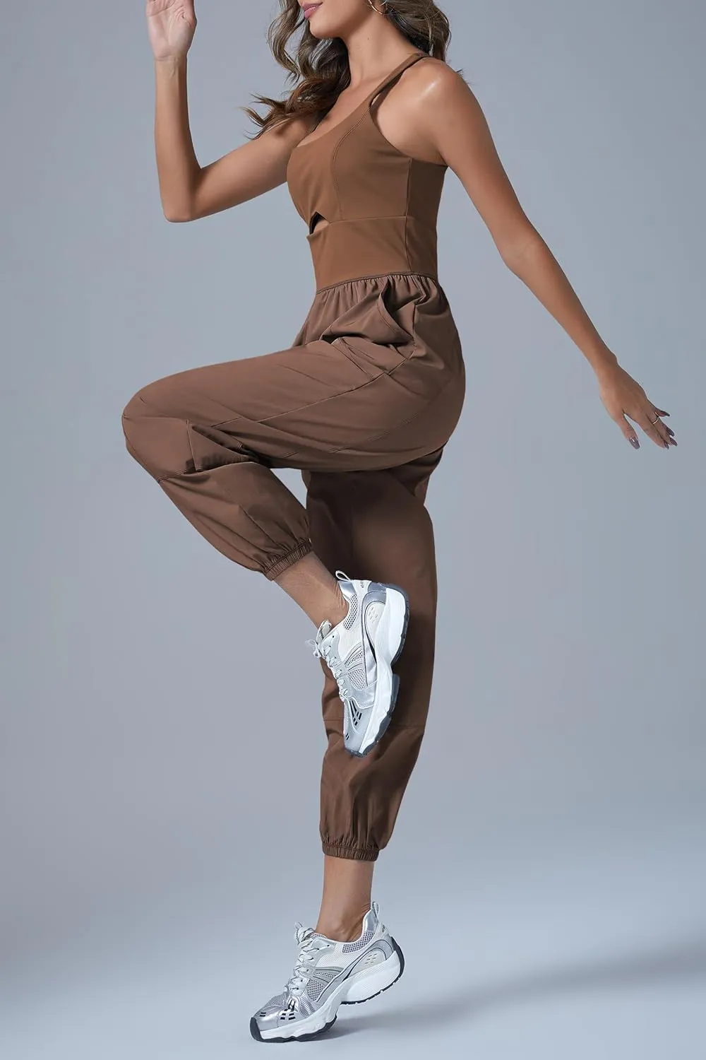 Cicy Bell Women's Workout Athletic Jumpsuits Activewear Yoga Running Cross Back Long Pants Romper with Pockets