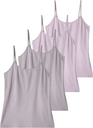 Comfneat Women's 4-Pack Stretchy Camisoles Cotton Spandex Undershirts Adjustable Spaghetti Strap