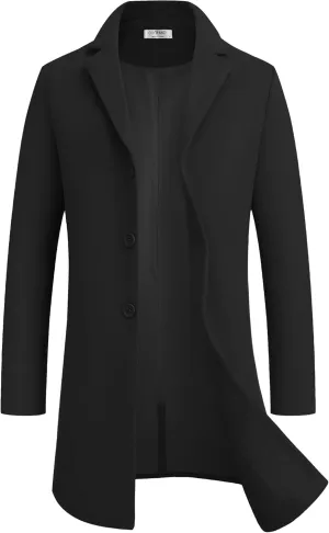 COOFANDY Mens Wool Blend Coat Winter Trench Coats Notched Lapel Collar Single Breasted Overcoat Classic Peacoat With Pockets
